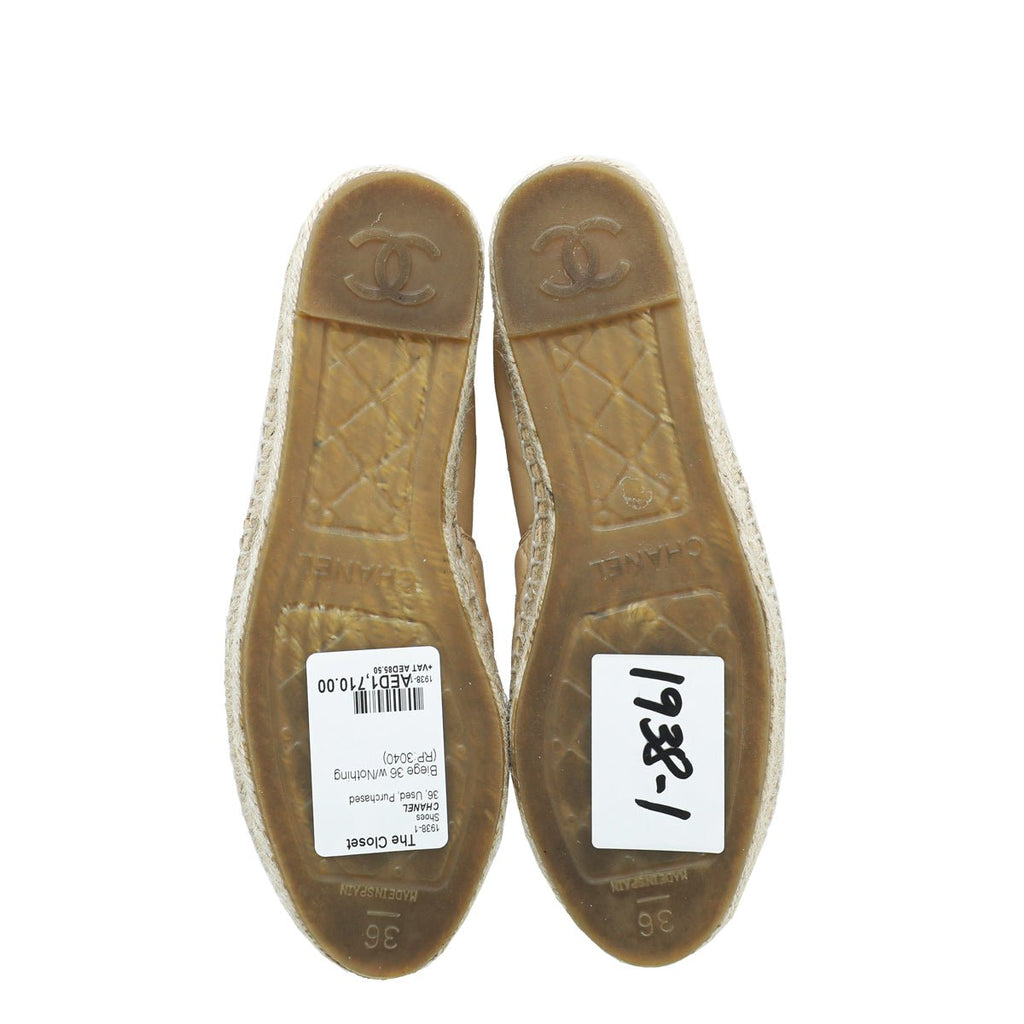 Chanel Beige CC Crochet Cap Toe Espadrille 36