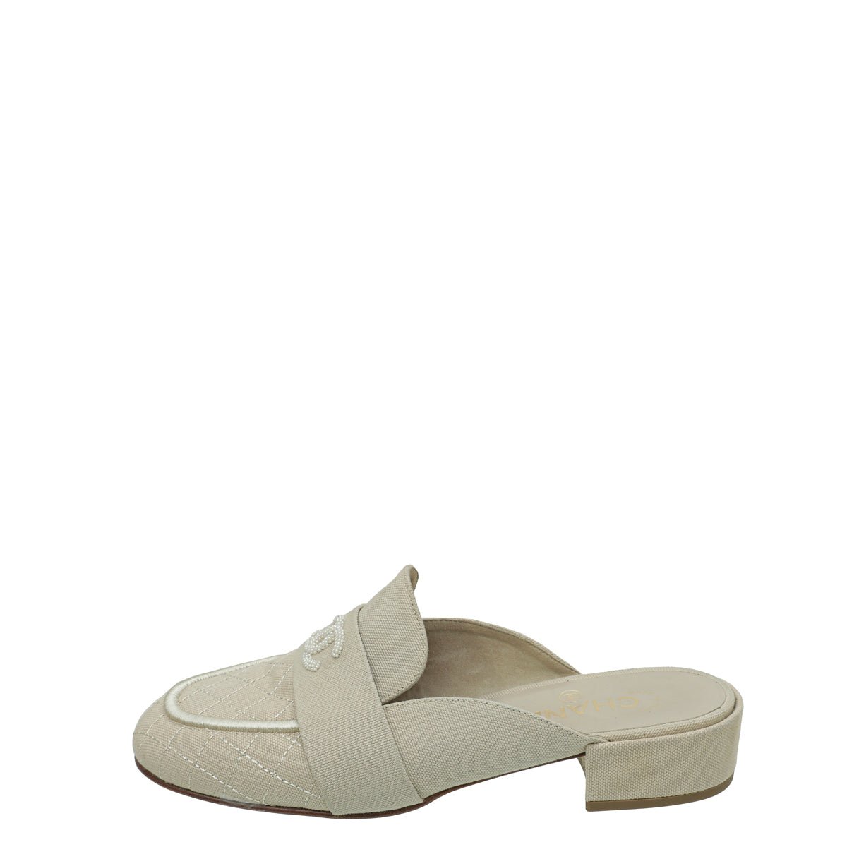Chanel Beige CC Pearl Slide Mules 38