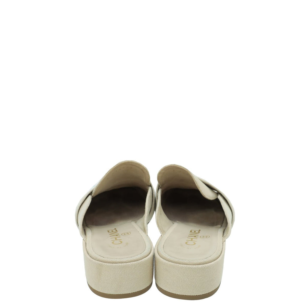 Chanel Beige CC Pearl Slide Mules 38
