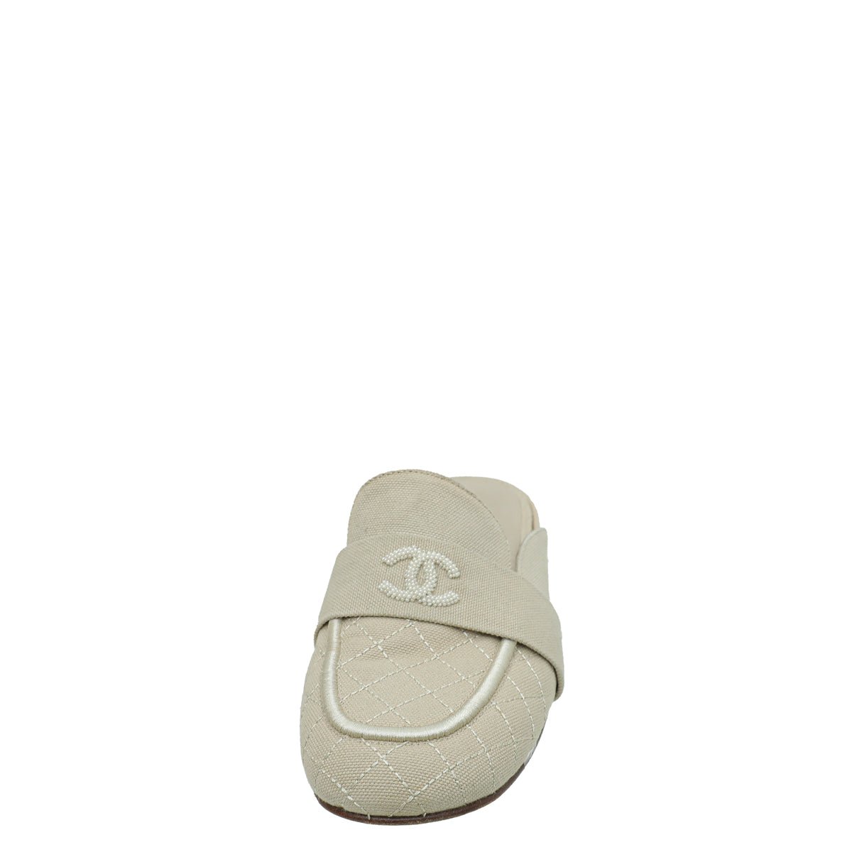 Chanel Beige CC Pearl Slide Mules 38