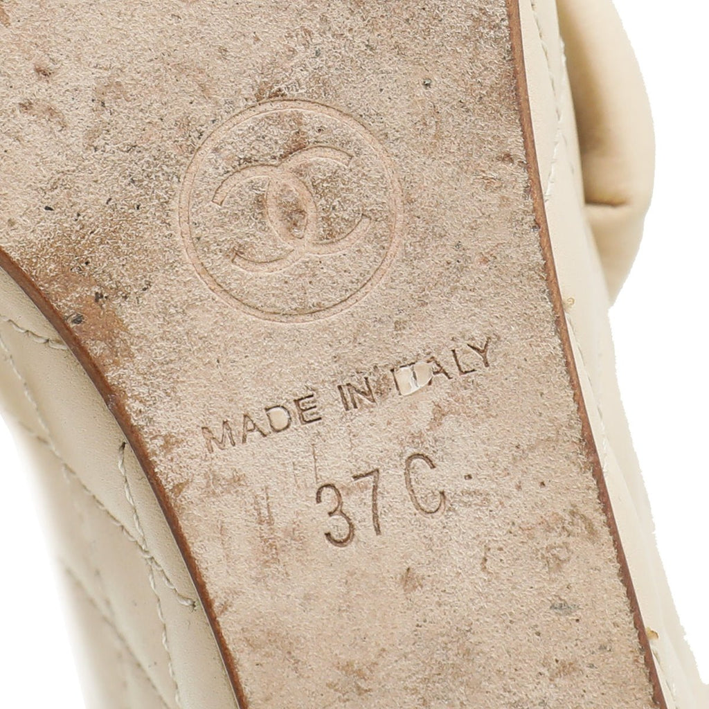 Chanel Beige CC Quilted Ankle Bracelet Wedge Sandal 37
