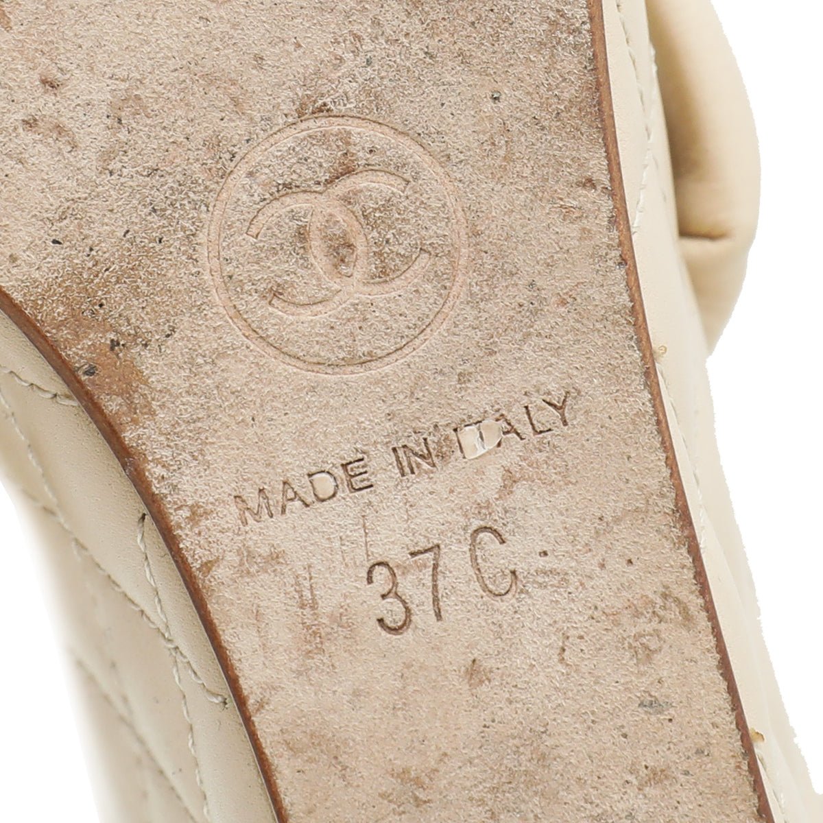 Chanel Beige CC Quilted Ankle Bracelet Wedge Sandal 37