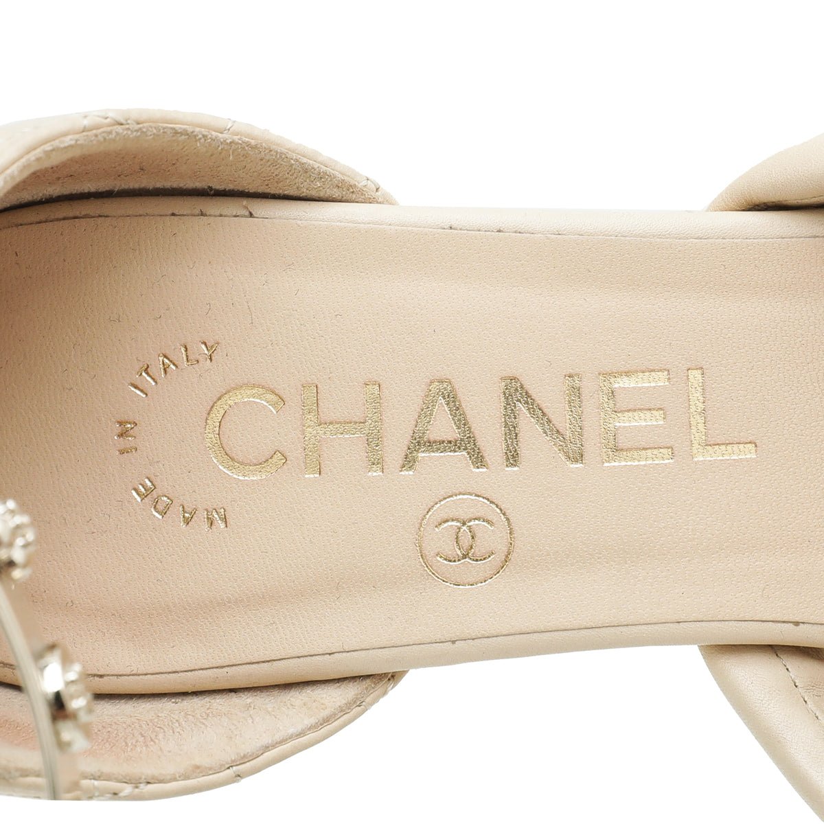 Chanel Beige CC Quilted Ankle Bracelet Wedge Sandal 37
