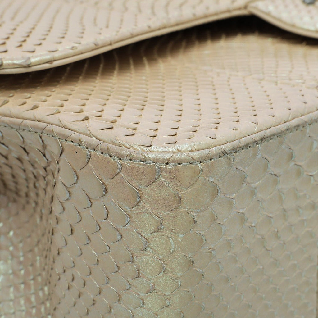 Chanel Beige Metallic Python CC Classic Double Flap Jumbo Bag