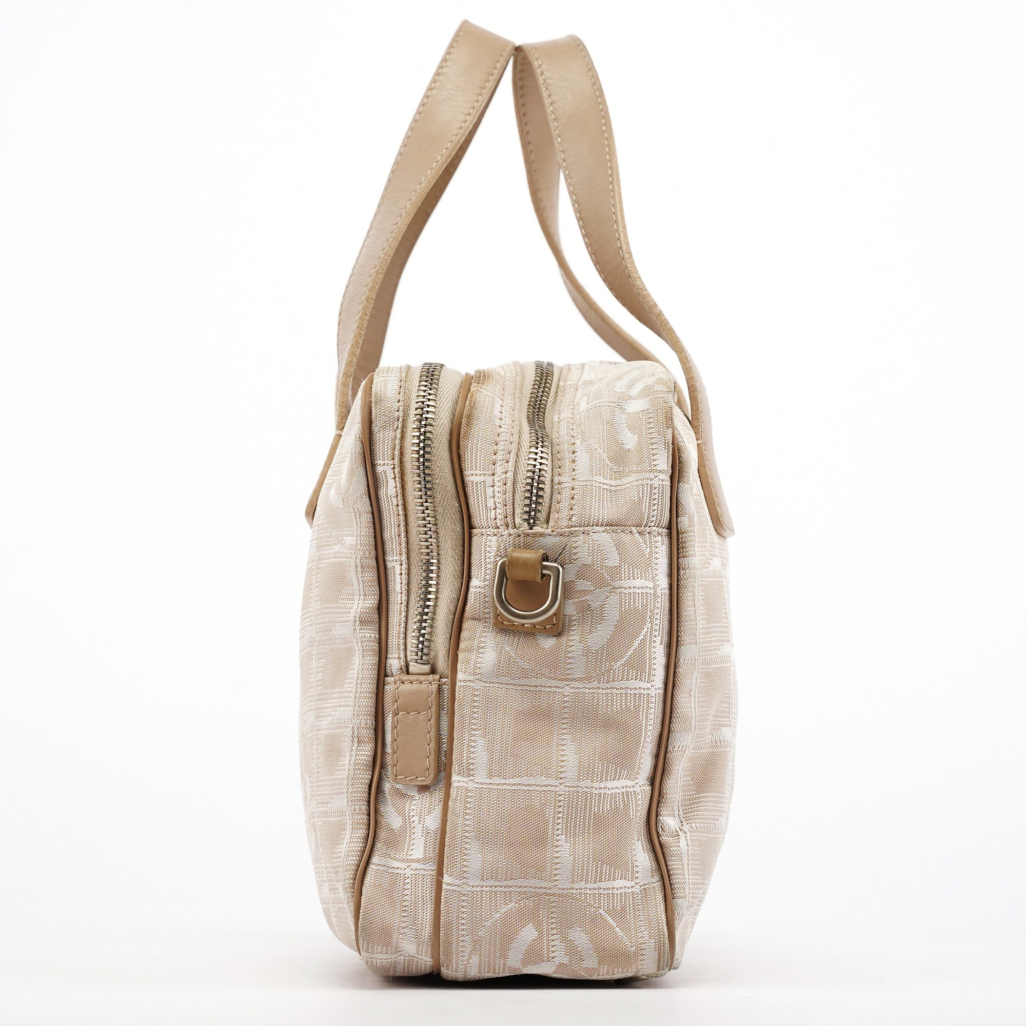 Beige Nylon Leather Quilted 2-Way Bag