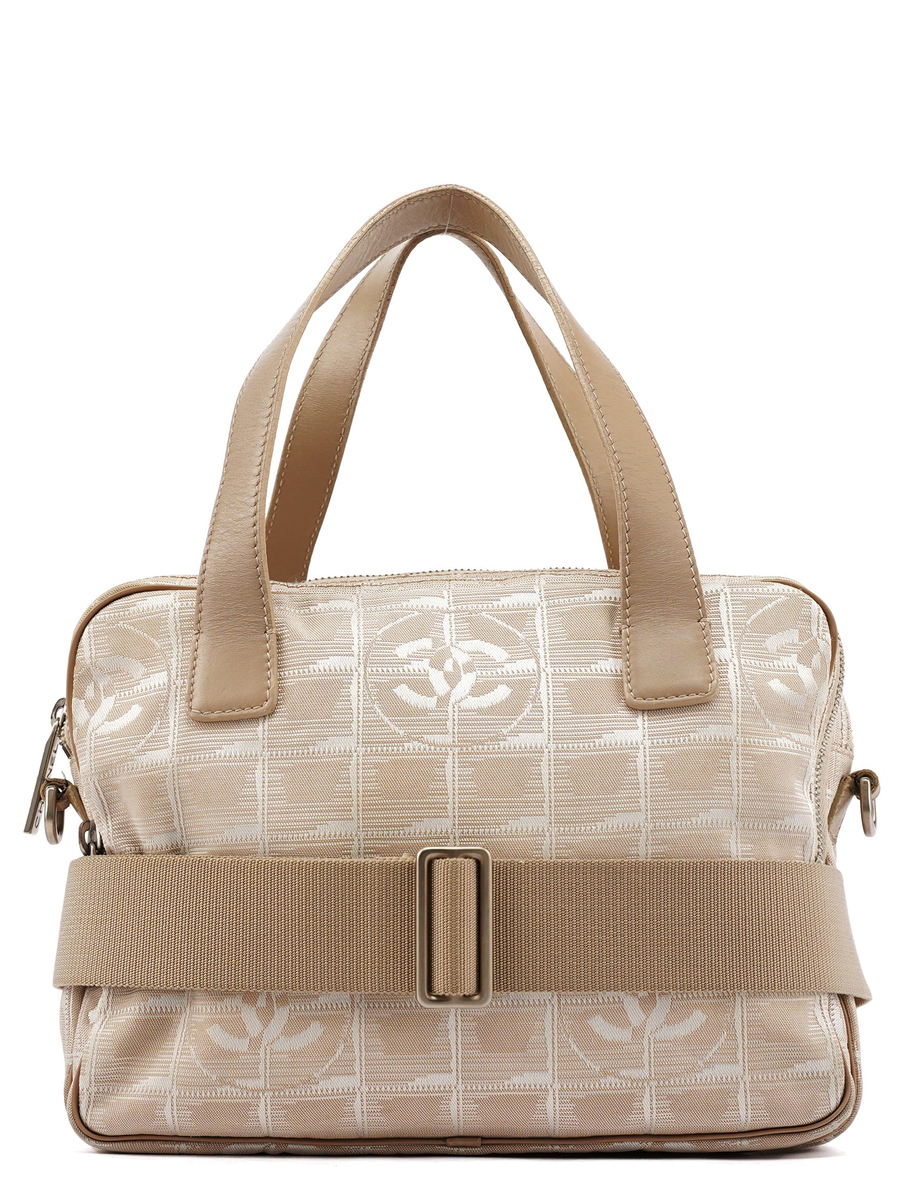 Beige Nylon Leather Quilted 2-Way Bag