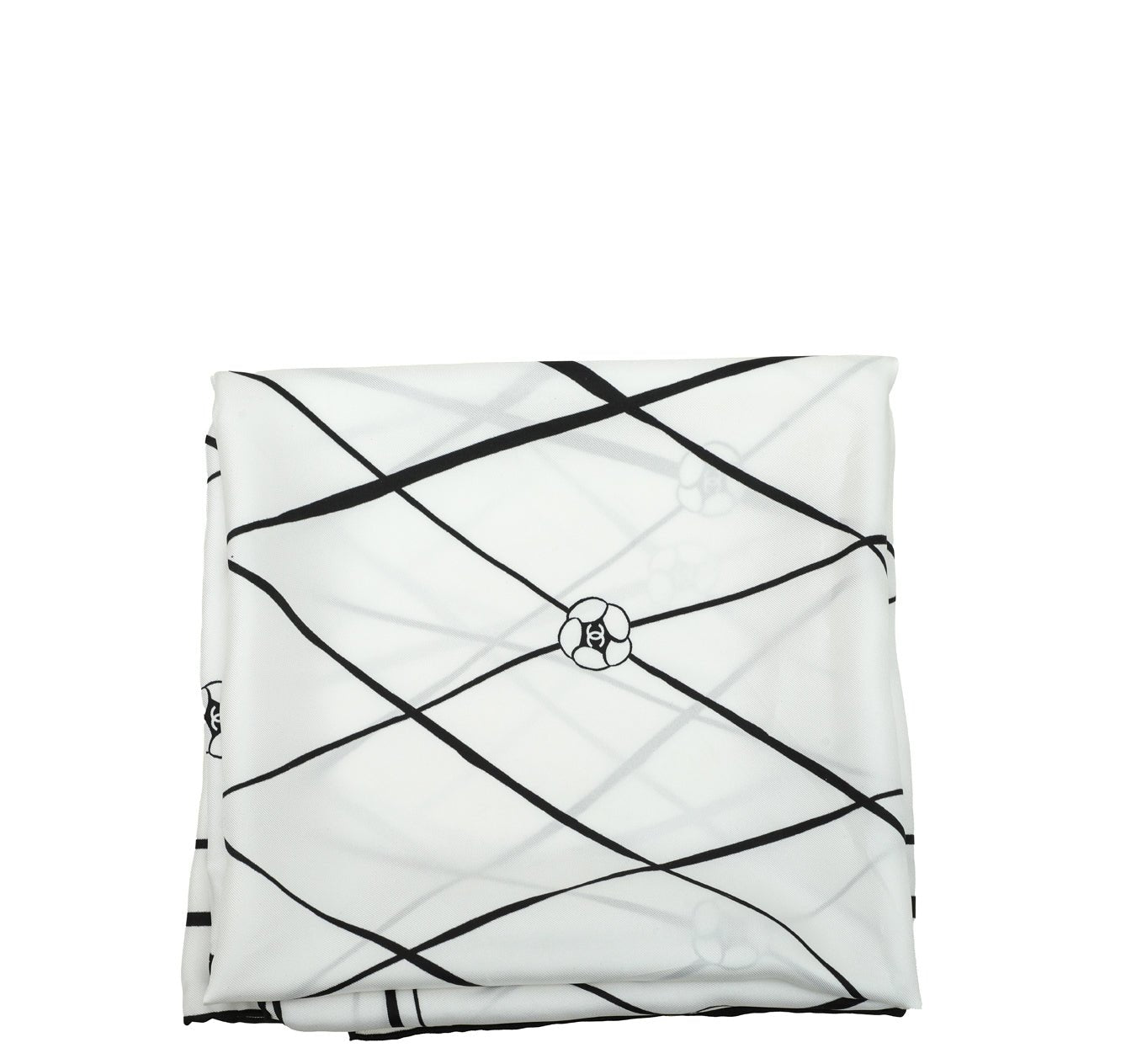 Chanel Bicolor Camellia Print Square Silk Scarf