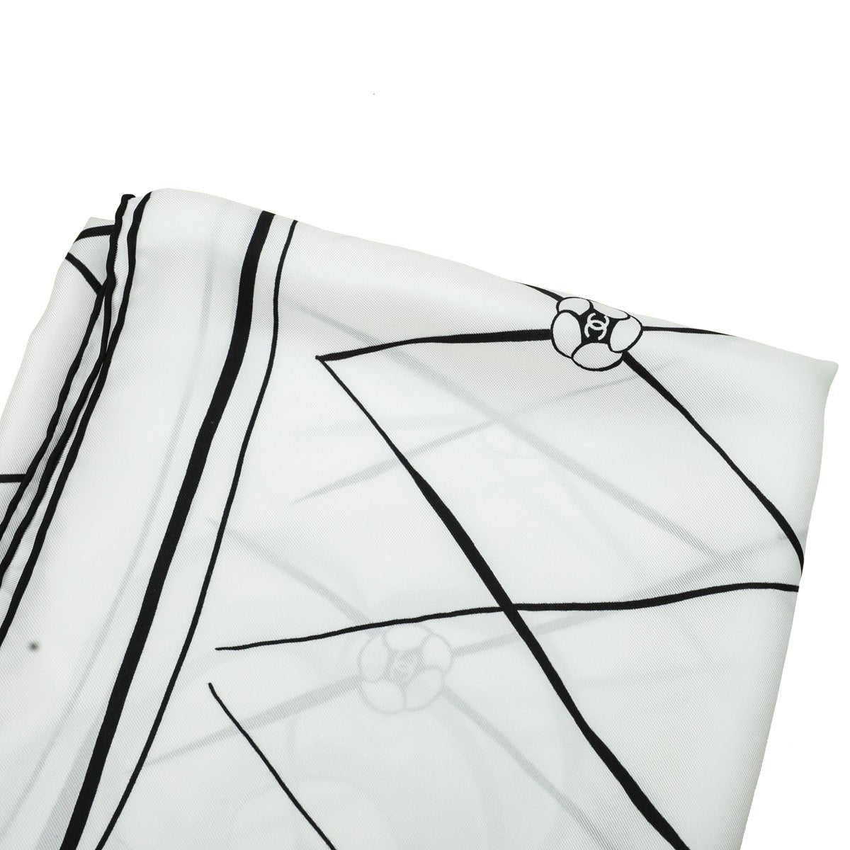 Chanel Bicolor Camellia Print Square Silk Scarf