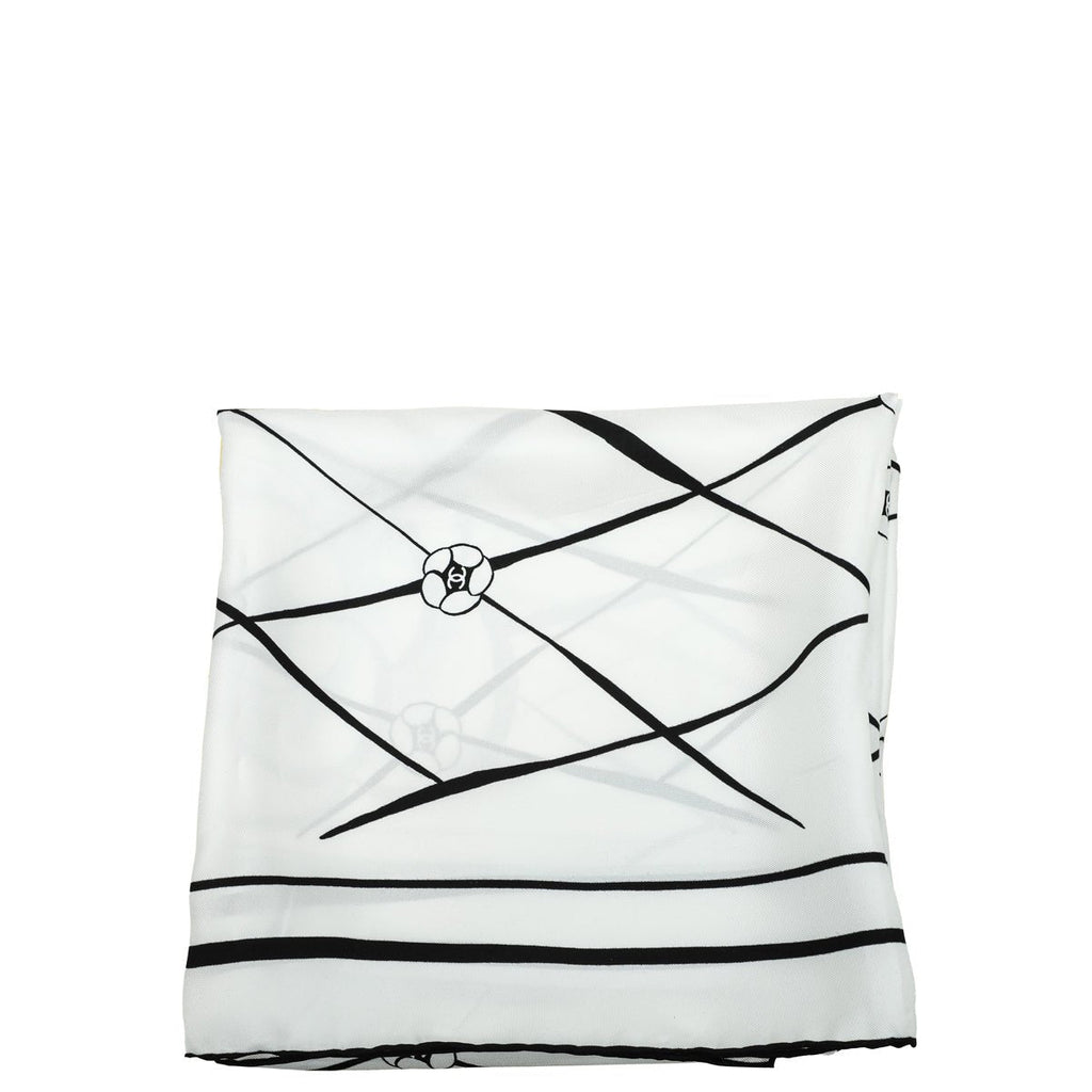 Chanel Bicolor Camellia Print Square Silk Scarf