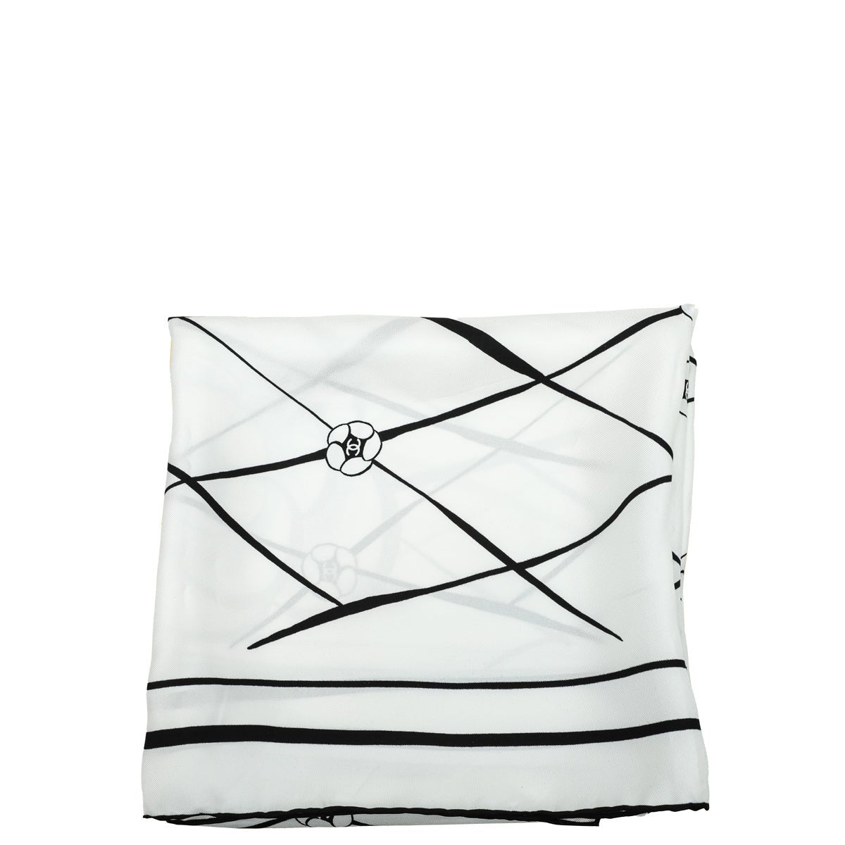 Chanel Bicolor Camellia Print Square Silk Scarf
