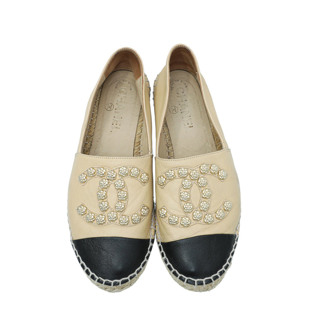 Chanel Bicolor Camellia Studded Espadrille 37