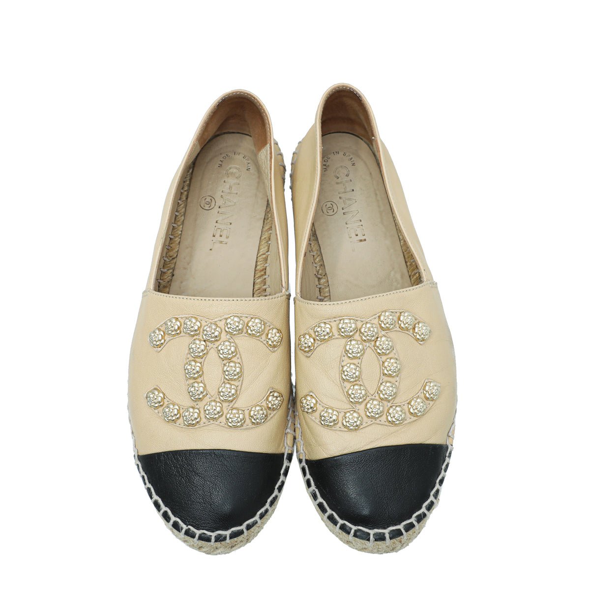 Chanel Bicolor Camellia Studded Espadrille 37