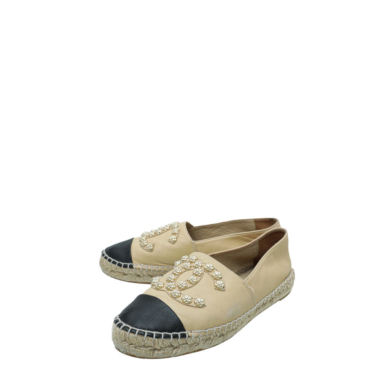 Chanel Bicolor Camellia Studded Espadrille 37