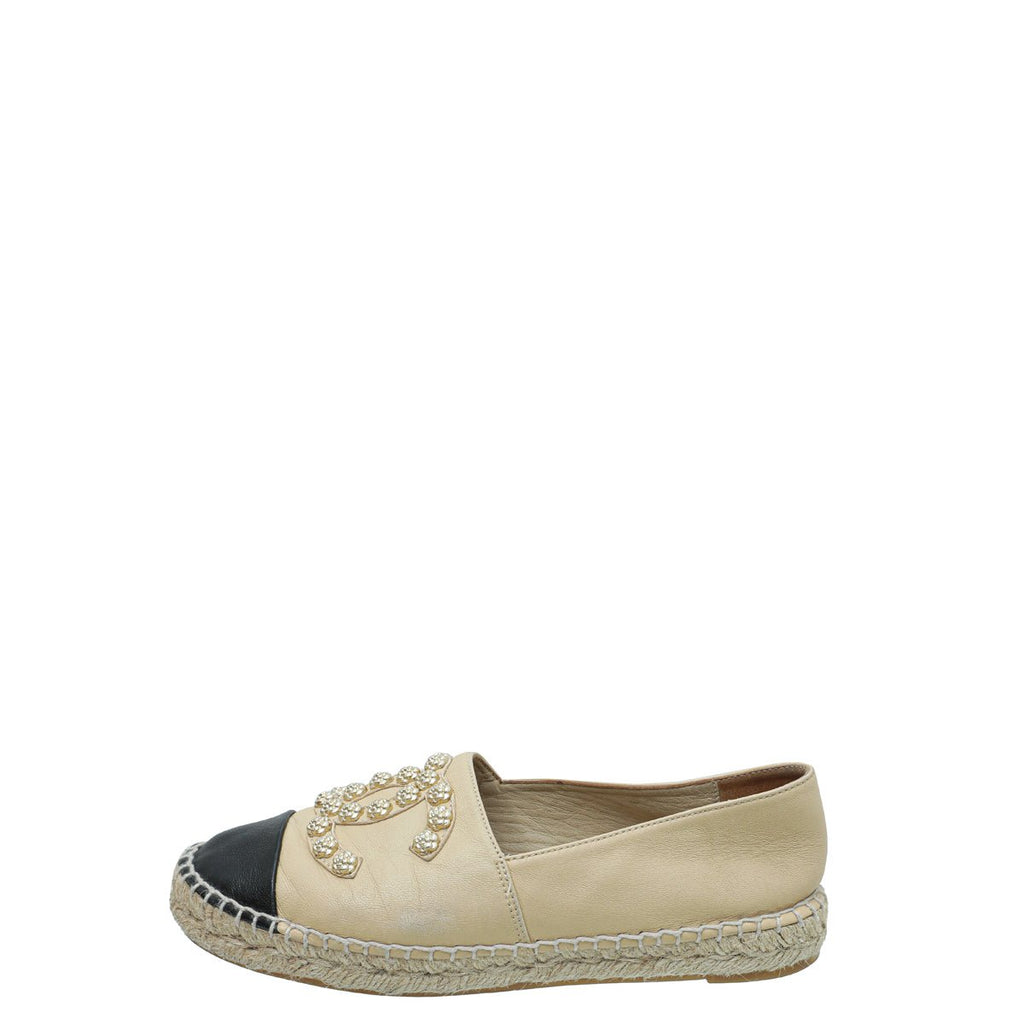 Chanel Bicolor Camellia Studded Espadrille 37