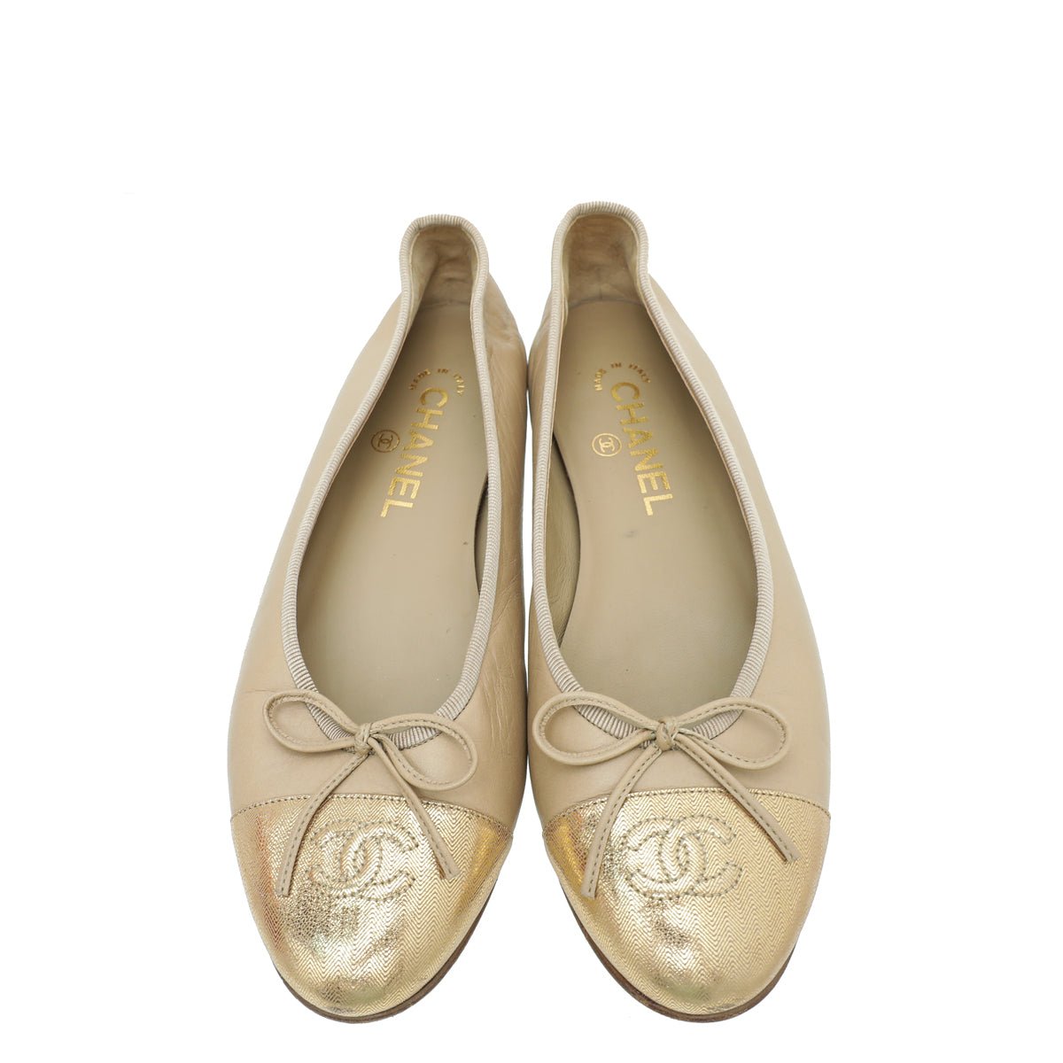 Chanel Bicolor CC Cap Toe Ballet Flats 38