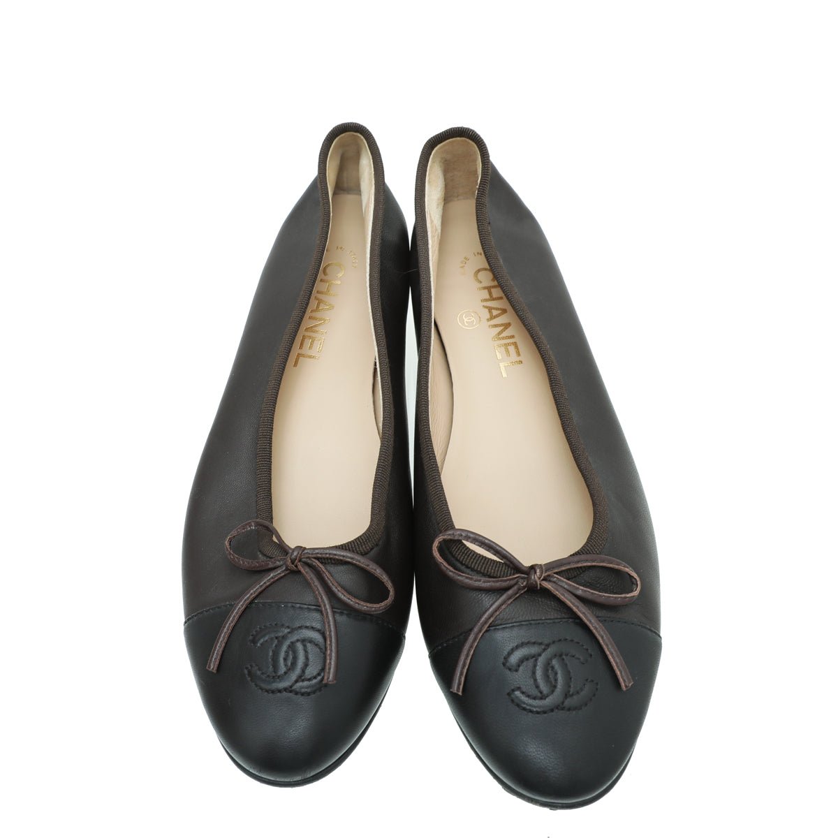 Chanel Bicolor CC Cap Toe Ballet Flats 38