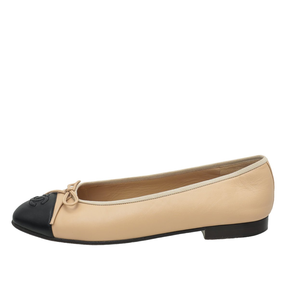 Chanel Bicolor CC Cap Toe Bow Flat Ballerina 39