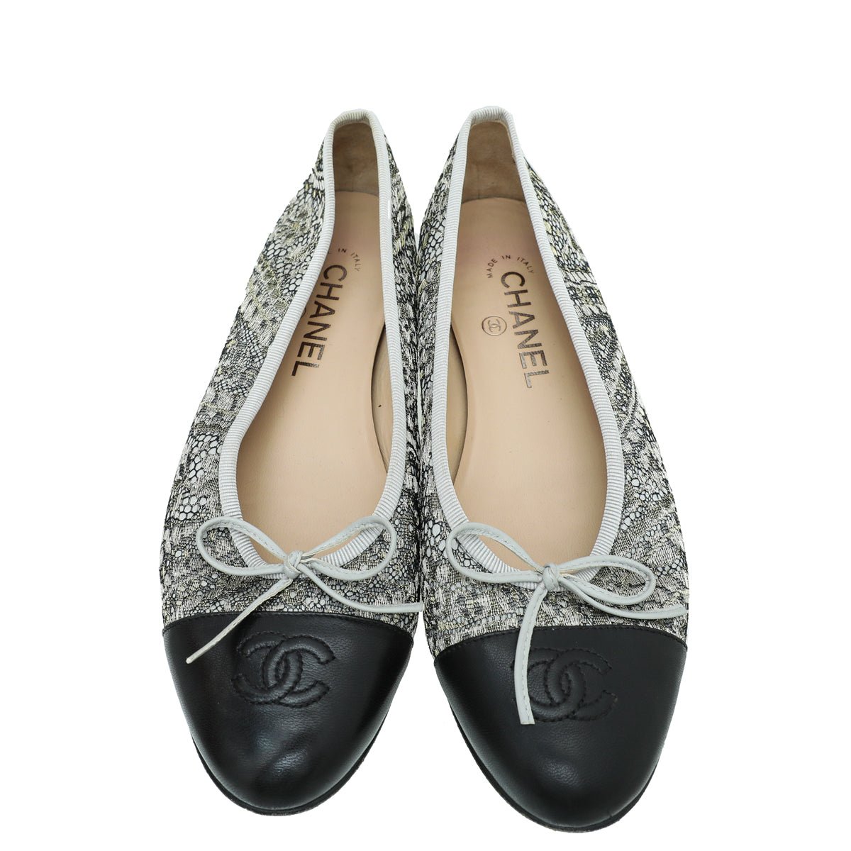 Chanel Bicolor CC Cap Toe Lace Flat Ballet 38