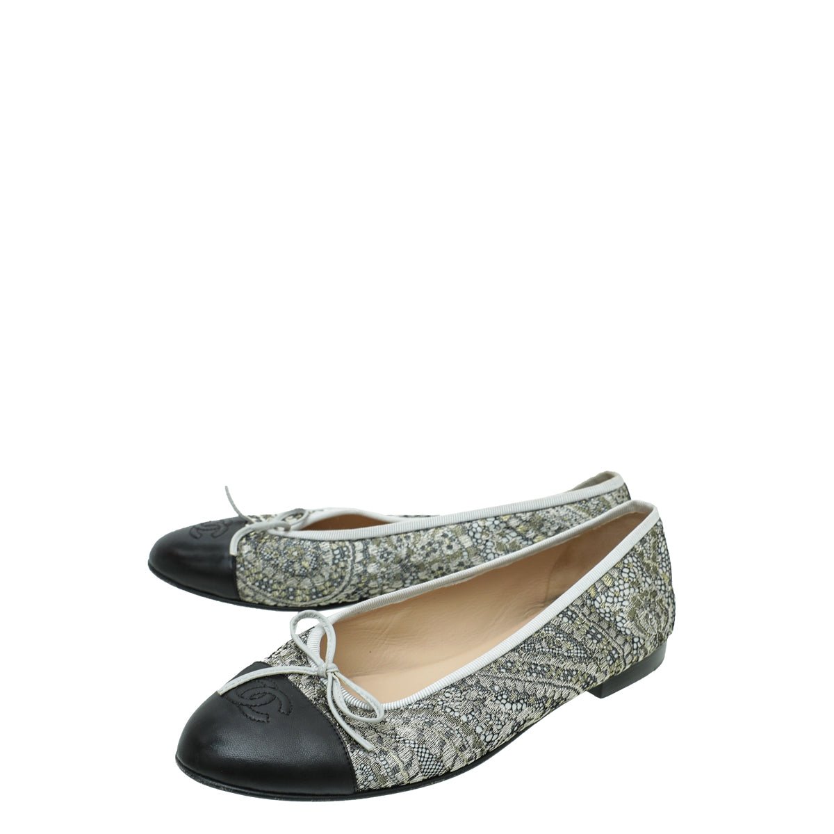 Chanel Bicolor CC Cap Toe Lace Flat Ballet 38