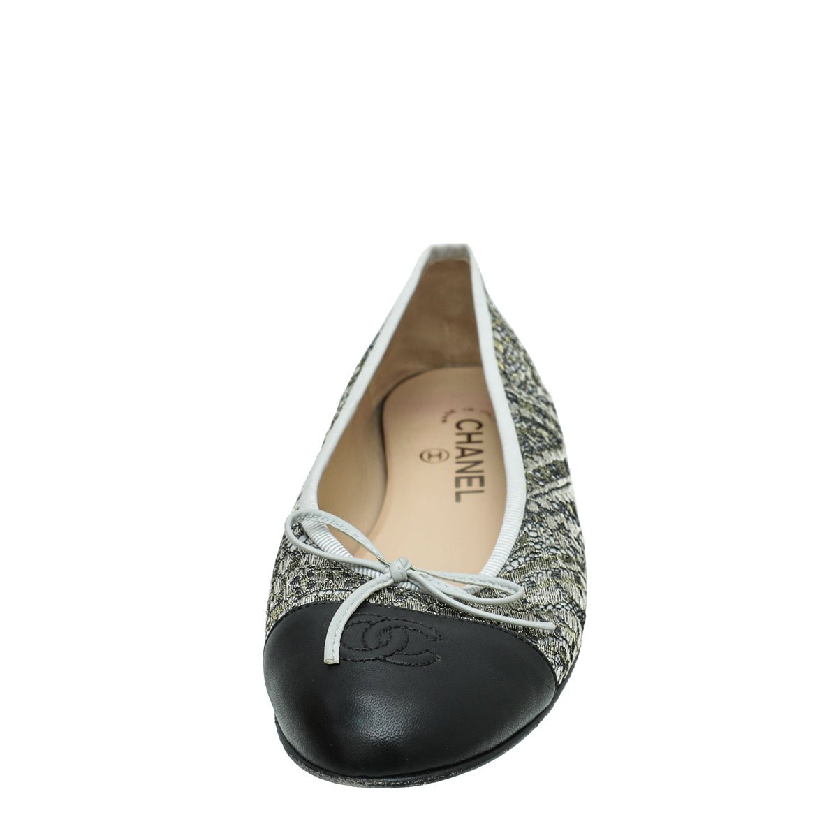 Chanel Bicolor CC Cap Toe Lace Flat Ballet 38