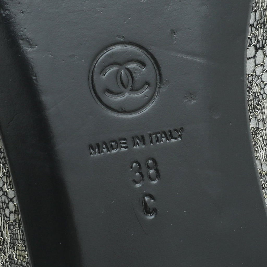 Chanel Bicolor CC Cap Toe Lace Flat Ballet 38