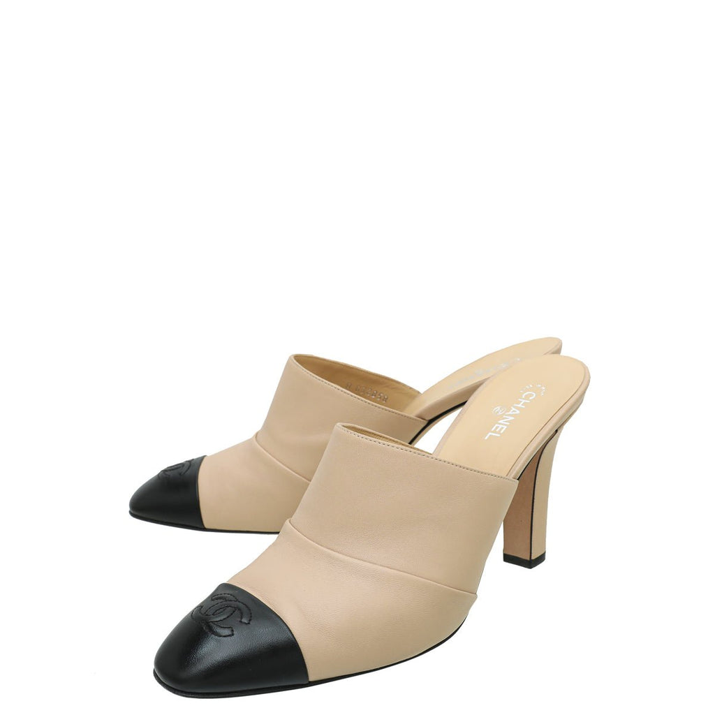 Chanel Bicolor CC Cap Toe Lambskin Mules 41