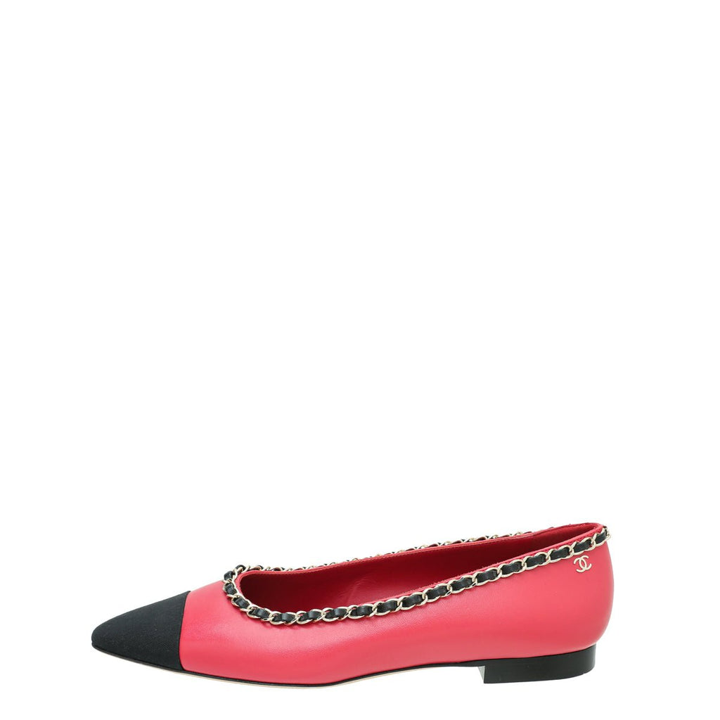 Chanel Bicolor CC Cap Toe Pointed Chain Flat Ballet 39.5