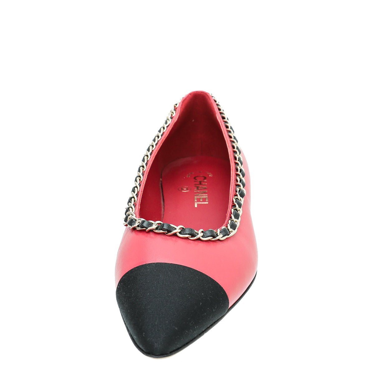 Chanel Bicolor CC Cap Toe Pointed Chain Flat Ballet 39.5