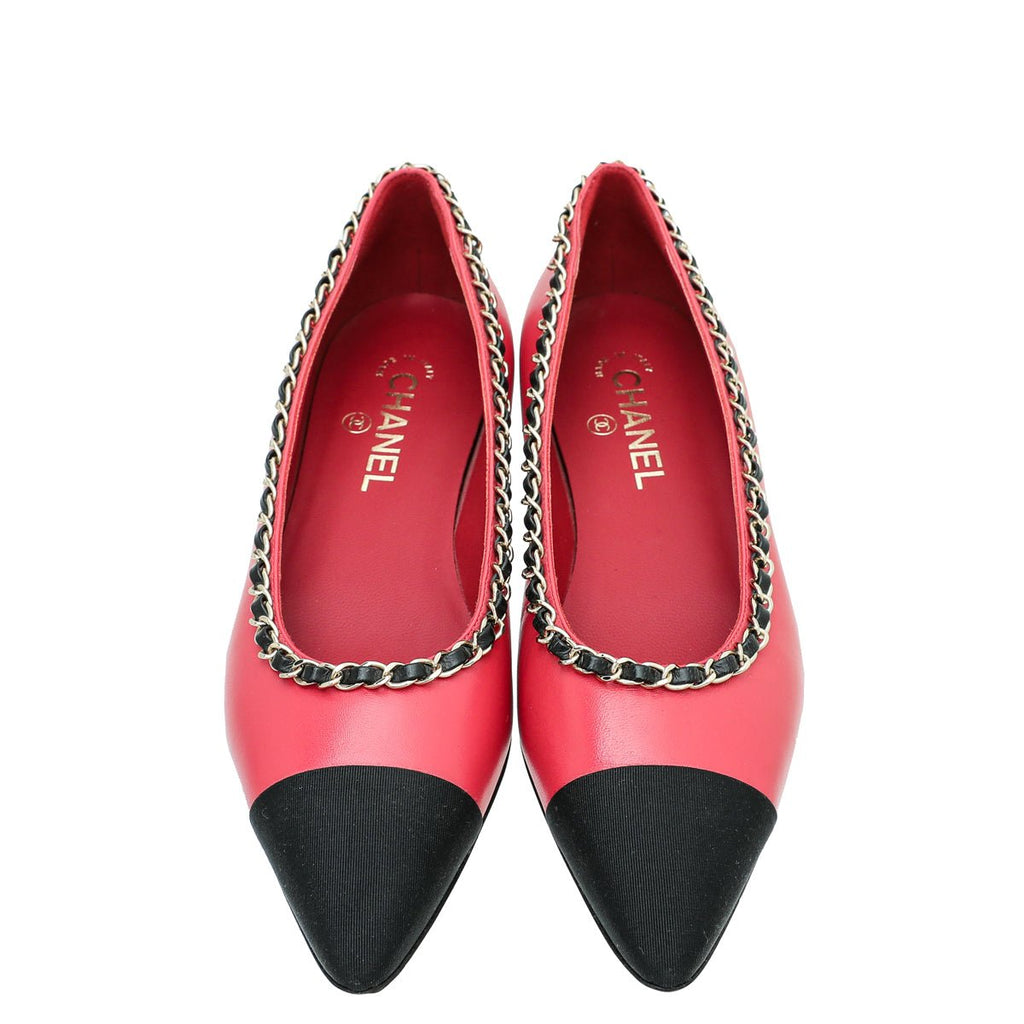 Chanel Bicolor CC Cap Toe Pointed Chain Flat Ballet 39.5