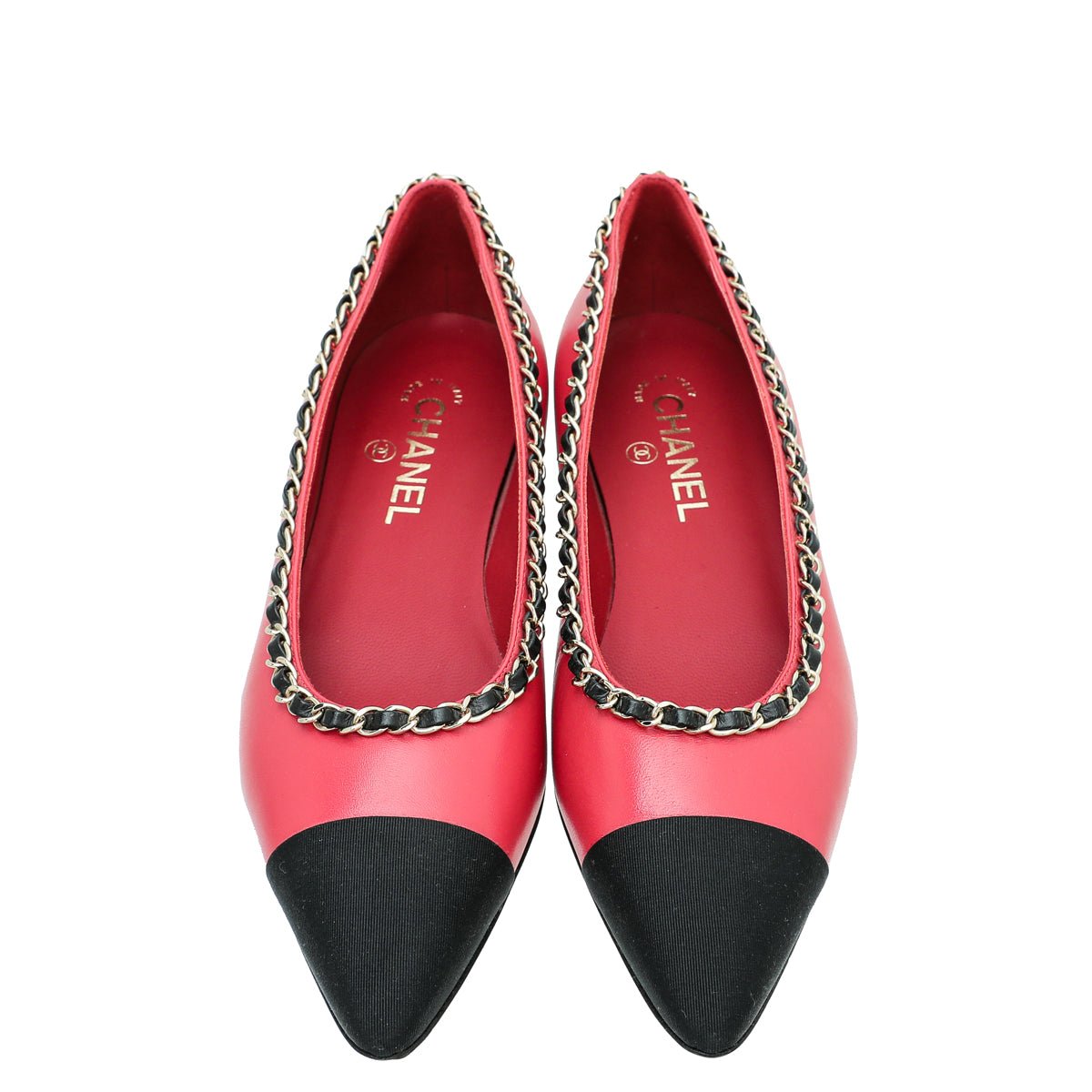 Chanel Bicolor CC Cap Toe Pointed Chain Flat Ballet 39.5
