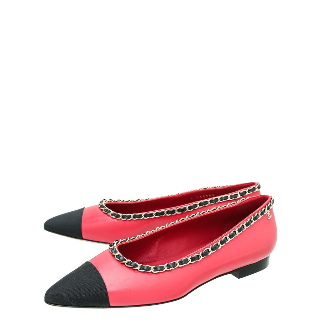 Chanel Bicolor CC Cap Toe Pointed Chain Flat Ballet 39.5