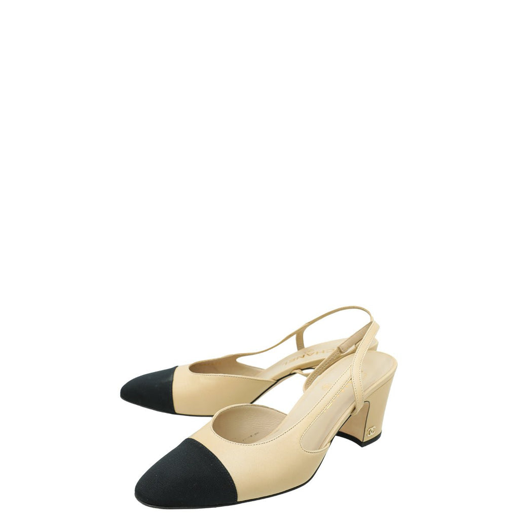 Chanel Bicolor CC Cap Toe Slingback 39