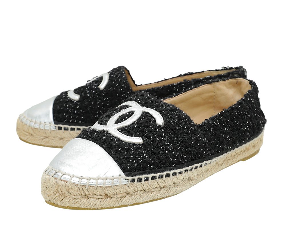 Chanel Bicolor CC Cap Toe Tweed Espadrille 39