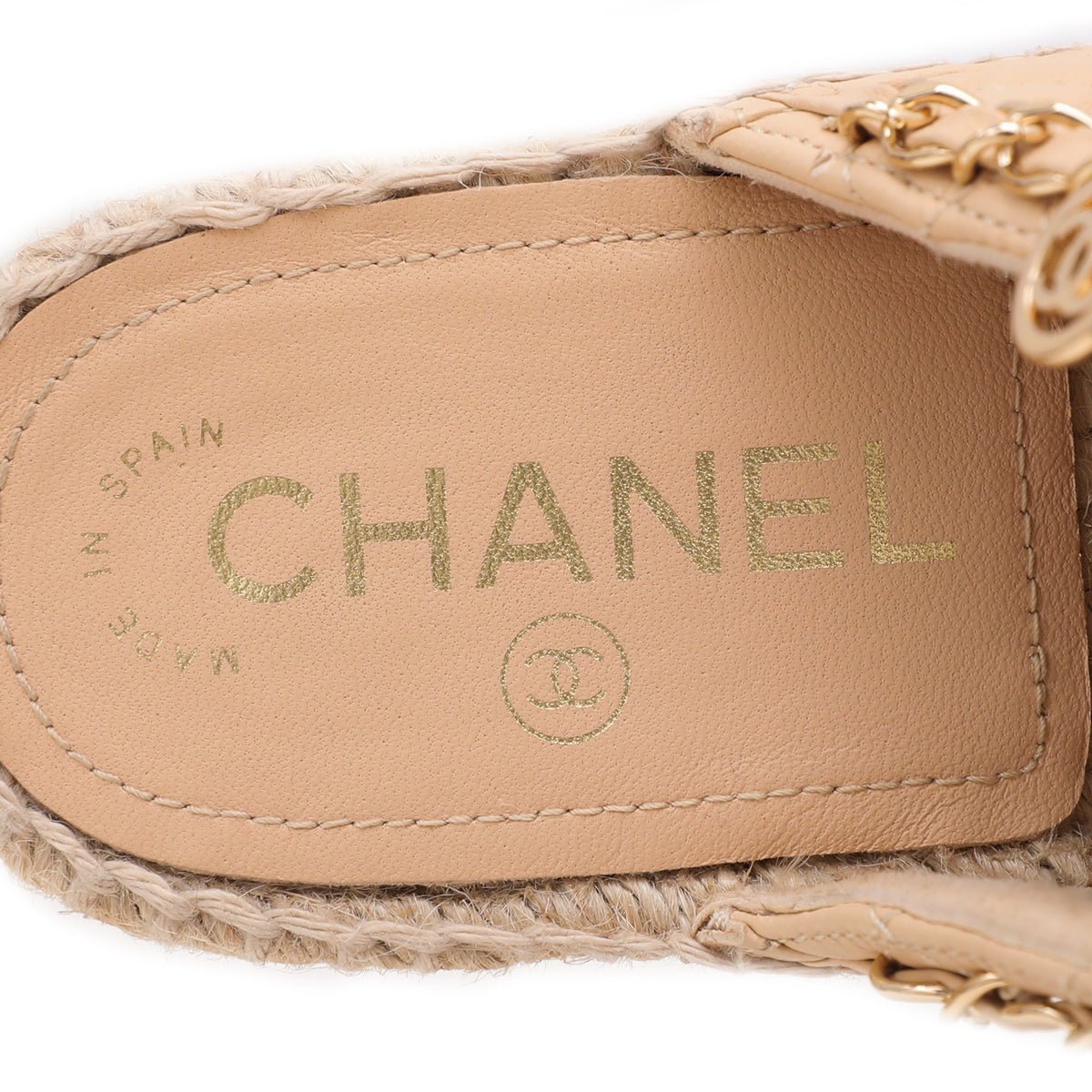 Chanel Bicolor CC Chain Espadrille Wooden Mules 38