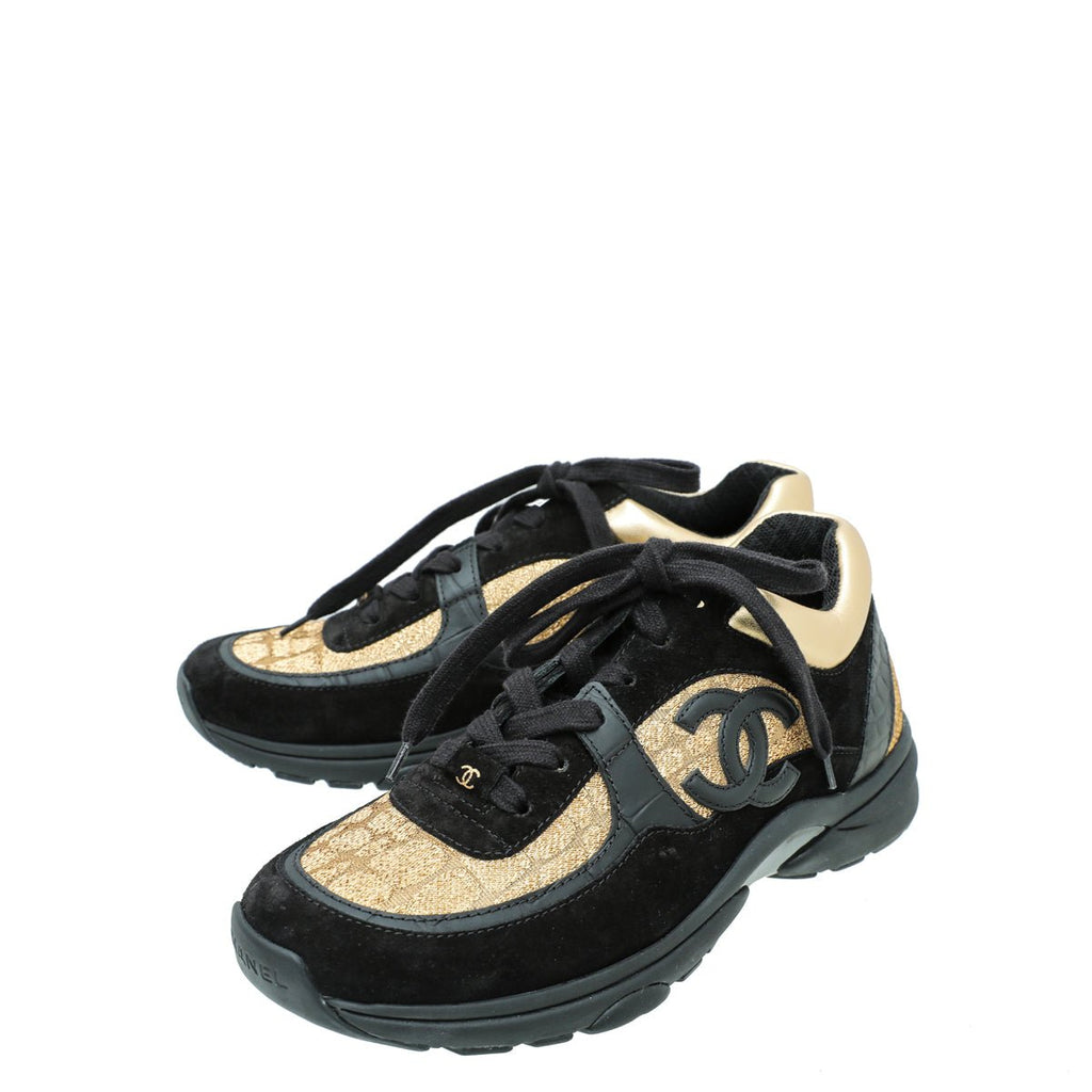 Chanel Bicolor CC Metallic Suede Sneaker 38
