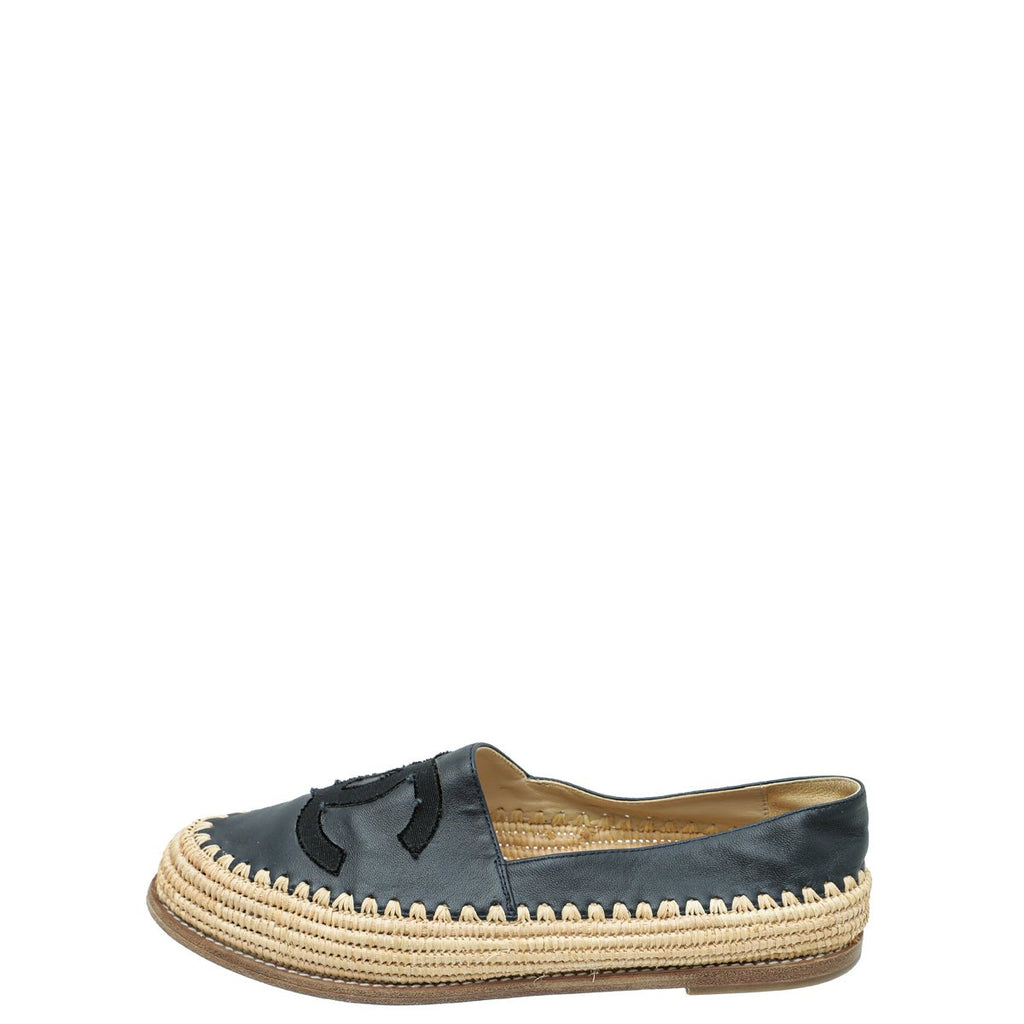 Chanel Bicolor CC Raffia Calf Espadrille 38