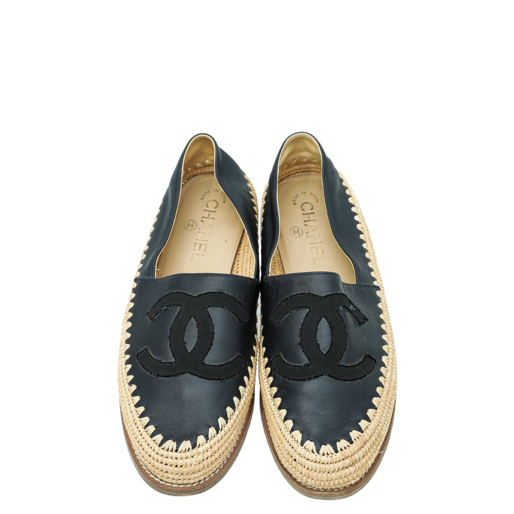 Chanel Bicolor CC Raffia Calf Espadrille 38