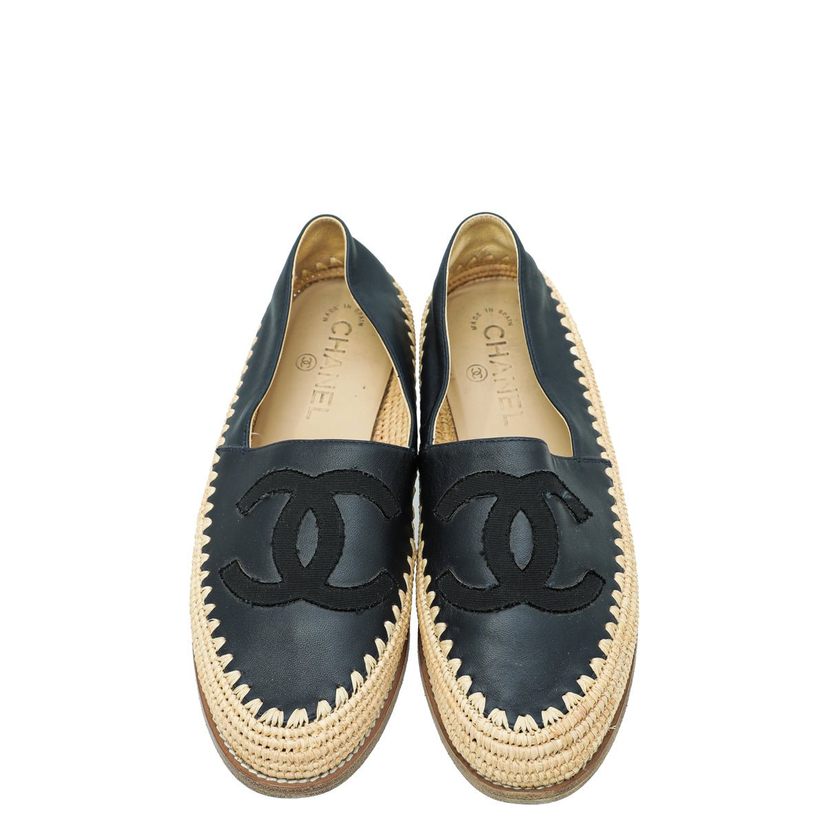 Chanel Bicolor CC Raffia Calf Espadrille 38