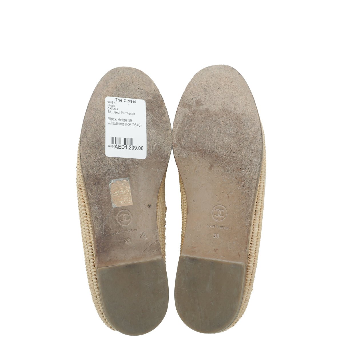 Chanel Bicolor CC Raffia Calf Espadrille 38