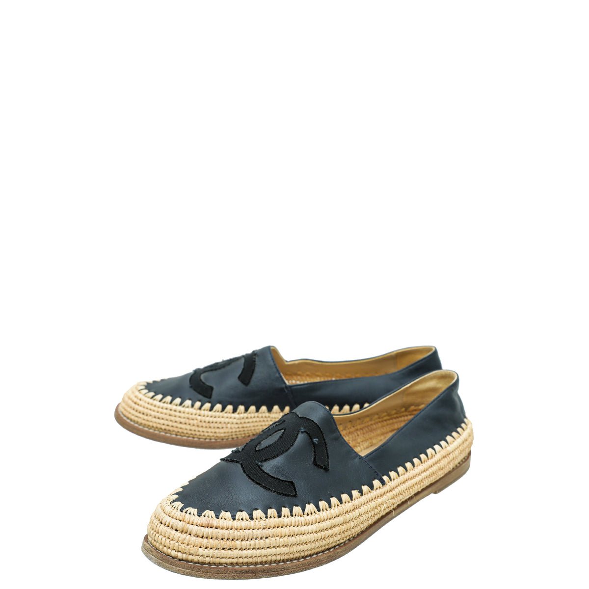 Chanel Bicolor CC Raffia Calf Espadrille 38