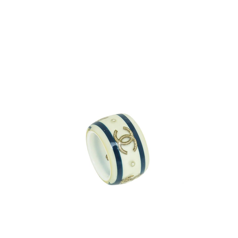 Chanel Bicolor CC Resin Pearl Ring