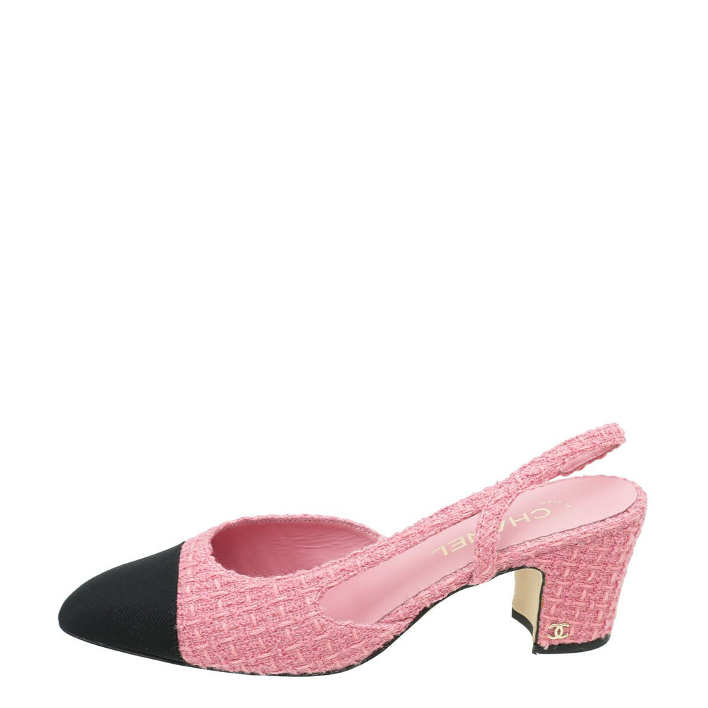 Chanel Bicolor CC Tweed Cap Toe Slingback 40