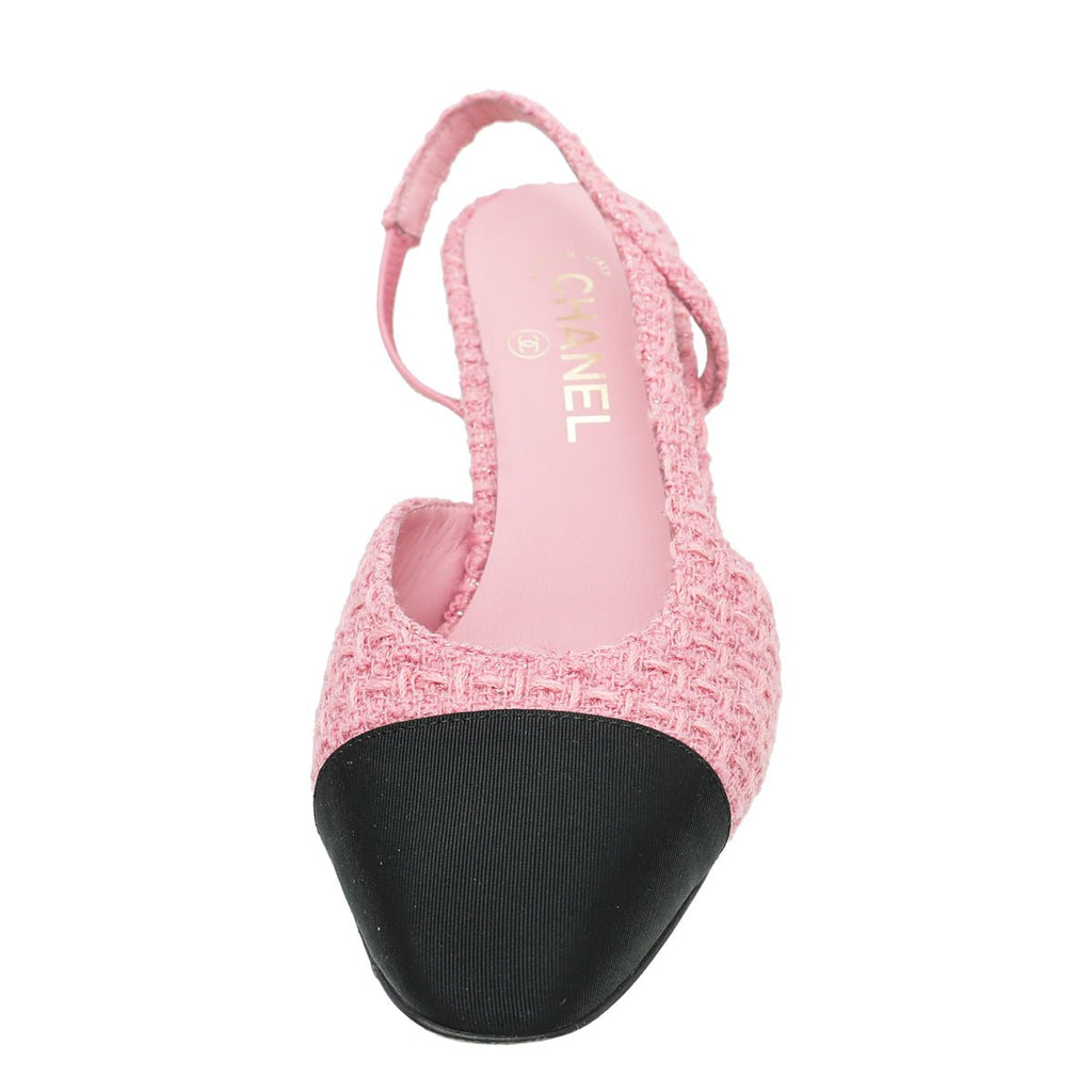 Chanel Bicolor CC Tweed Cap Toe Slingback 40