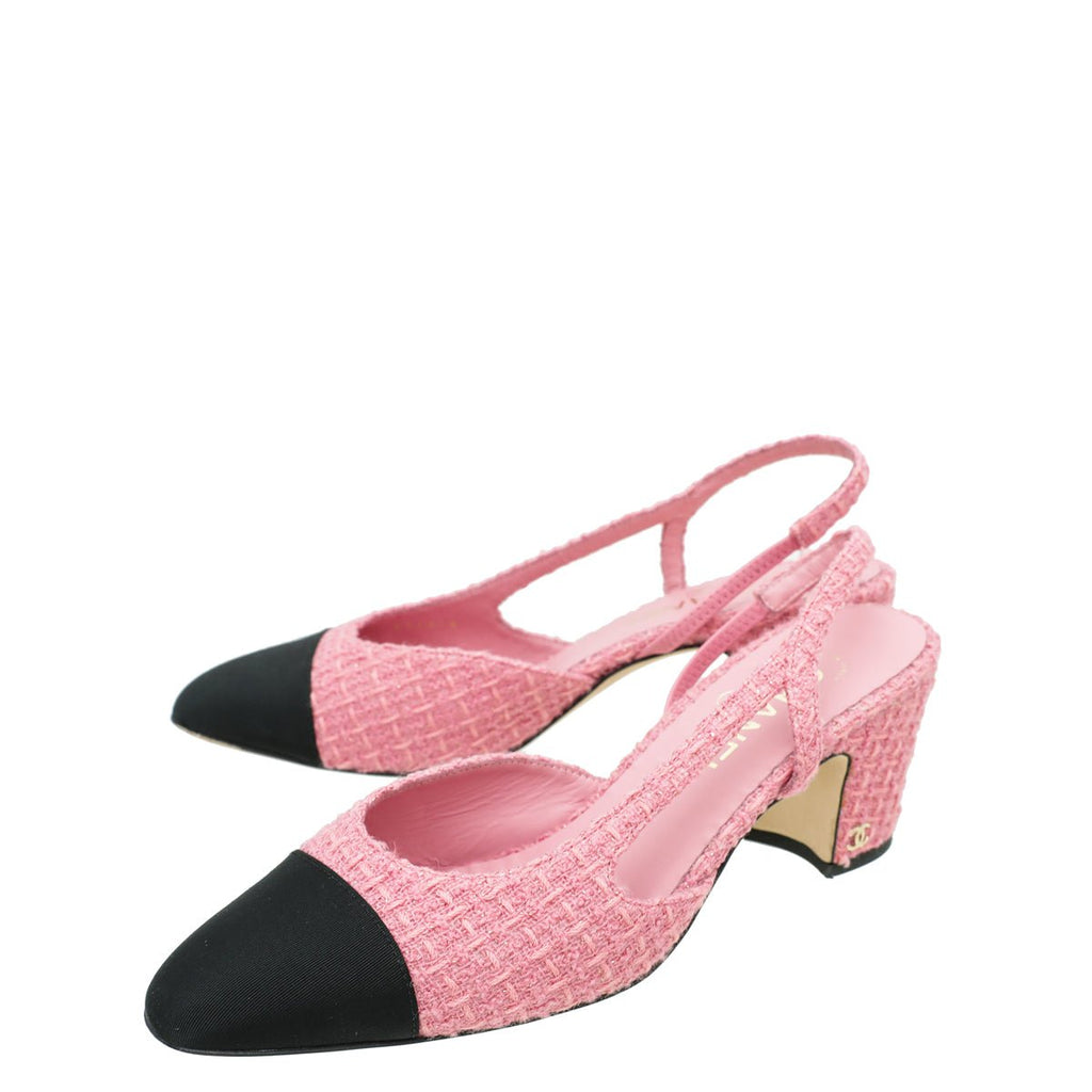 Chanel Bicolor CC Tweed Cap Toe Slingback 40