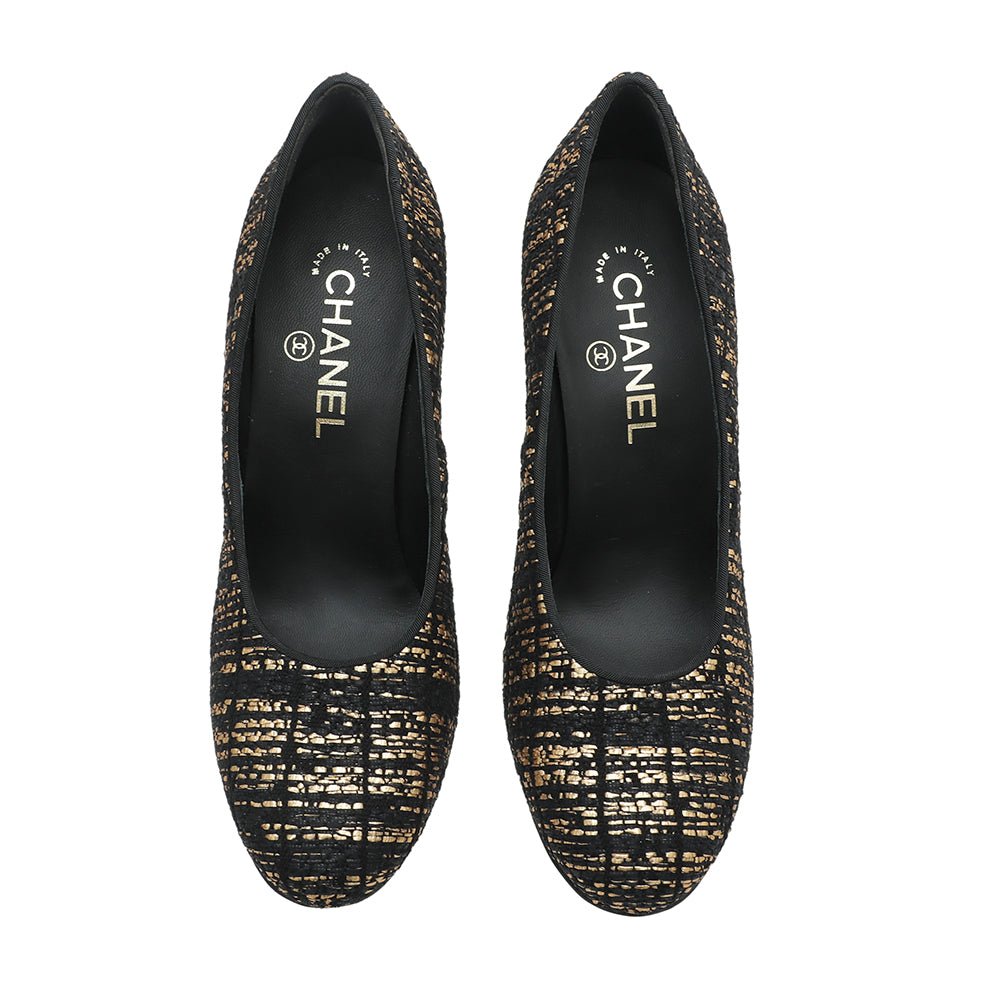 Chanel Bicolor CC Tweed Round Tote Pump 38.5
