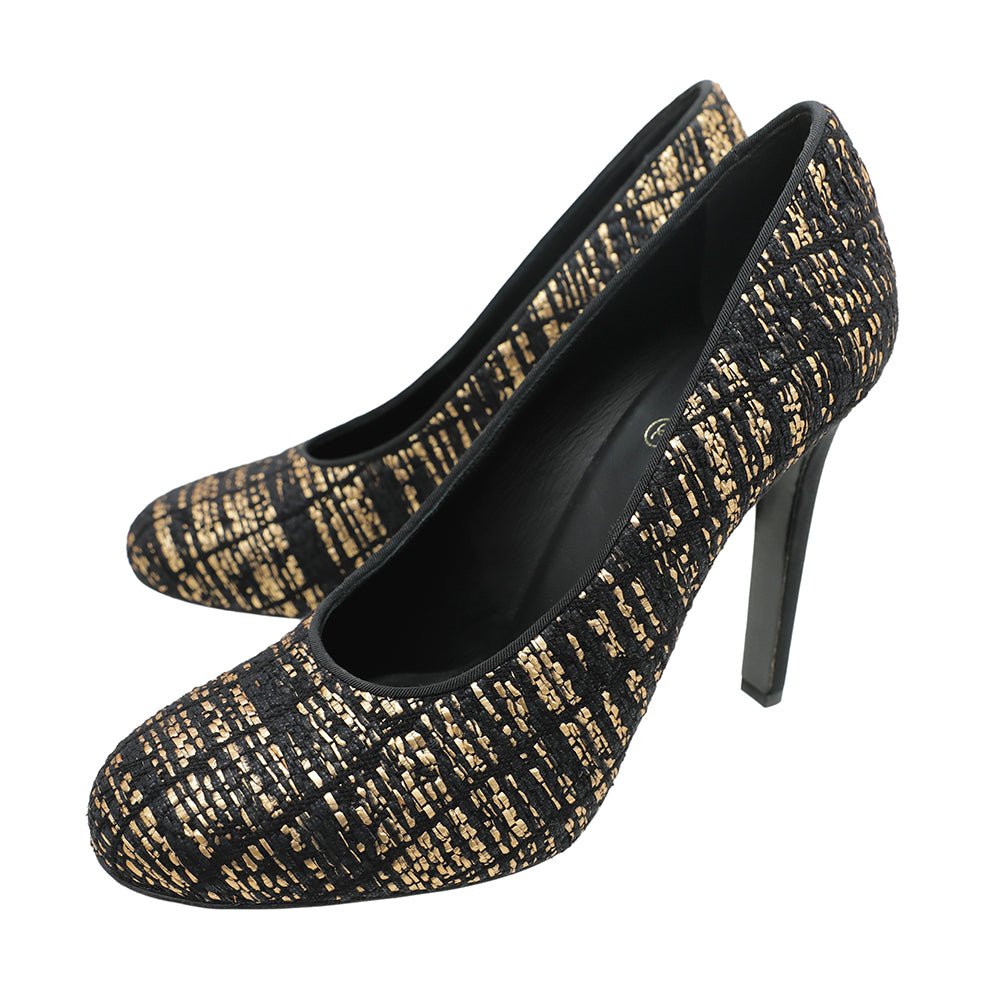 Chanel Bicolor CC Tweed Round Tote Pump 38.5