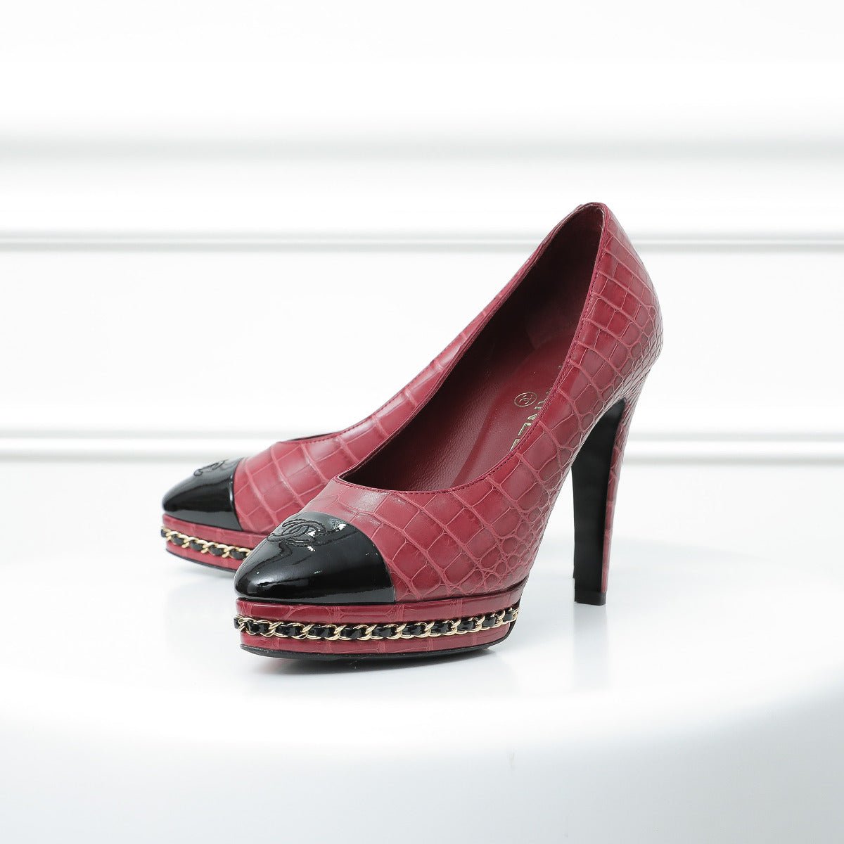 Chanel Bicolor Crocodile Cap Toe Pump 37.5