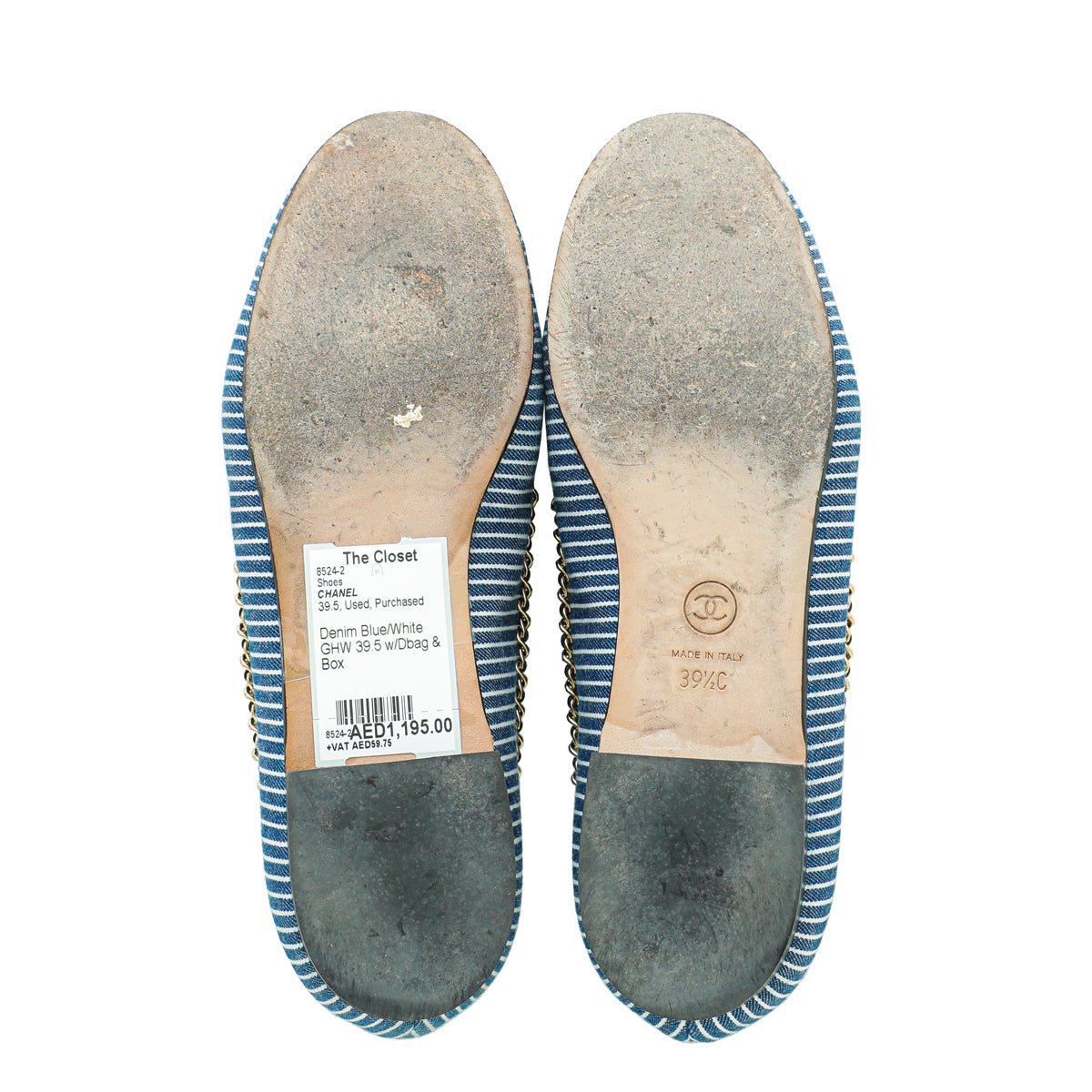 Chanel Bicolor Denim Stripe CC Chain Around Loafers 39.5