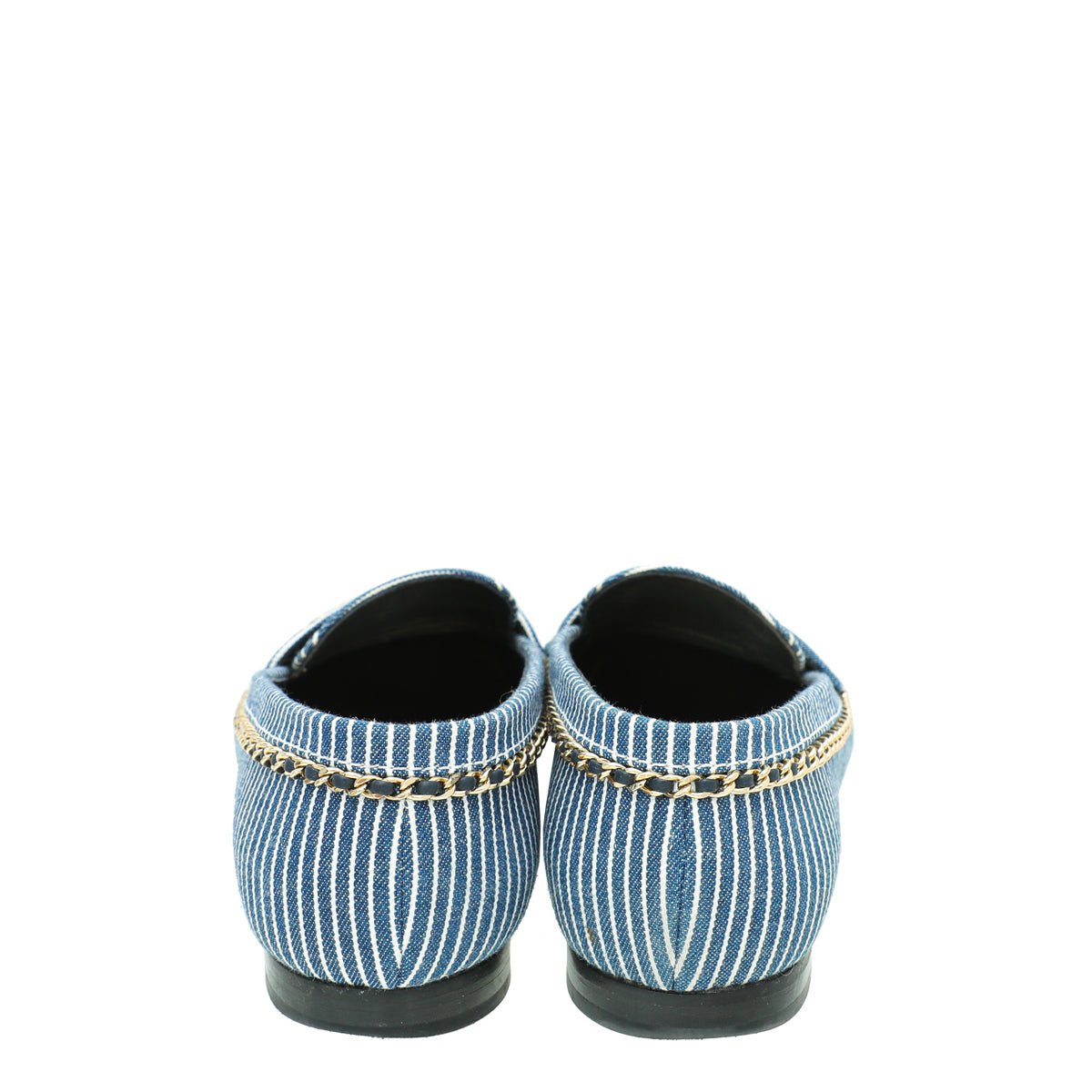 Chanel Bicolor Denim Stripe CC Chain Around Loafers 39.5