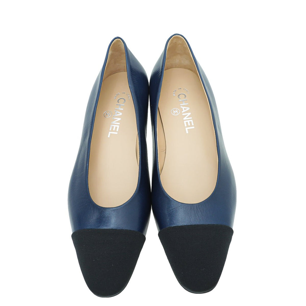 Chanel Bicolor Grosgrain Calf Ballet Flats 38